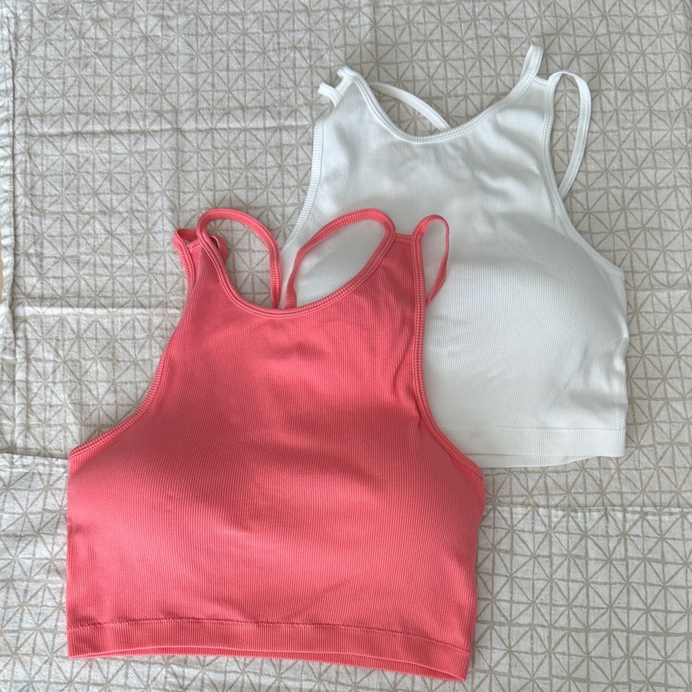 Coral and White Women's Crop Tops